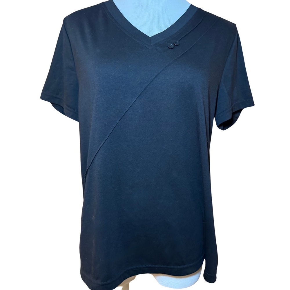 NWOT | Black V-Neck Women's Tee with Embellished Buttons | Size Large